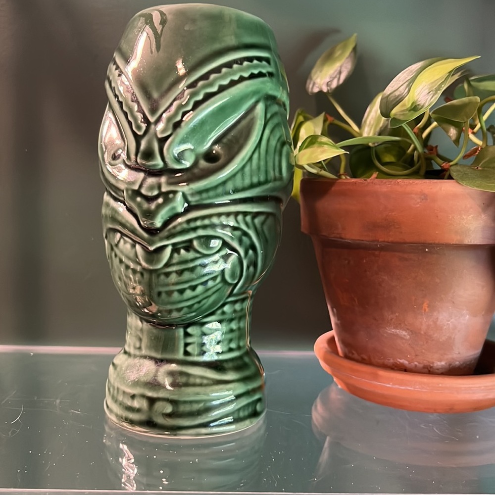 Vintage Glazed Ceramic Tiki Cocktail Glass Mug